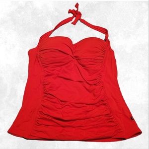 La VIE EN ROSE - Red swimwear tankini, Halter Top with lightly lined cups.